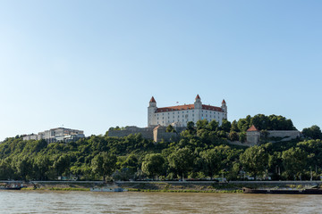 Fototapeta na wymiar Bratislava castle,parliament and Danube river after rain, fall day Slovakia