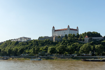 Naklejka na ściany i meble Bratislava castle,parliament and Danube river after rain, fall day Slovakia