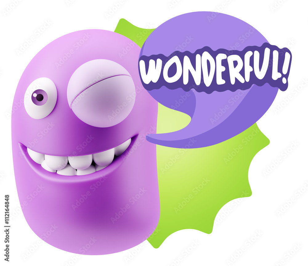 Fototapete 3d Rendering Smile Character Emoticon Expression saying Wonderfu