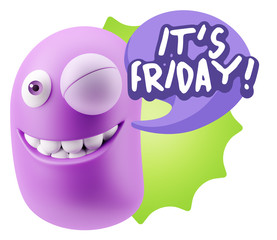 Obraz premium 3d Rendering Smile Character Emoticon Expression saying It's Fri