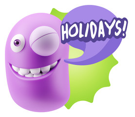 3d Rendering Smile Character Emoticon Expression saying Holidays