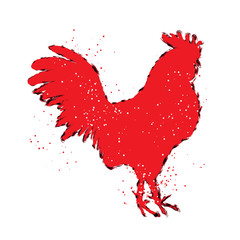 Chinese 2017 new year of the Rooster symbol. Red and black paint color brush roosters silhouette. Imitation of hand drawing or painting of rooster with Chinese calligraphy Inksticks or India ink. 