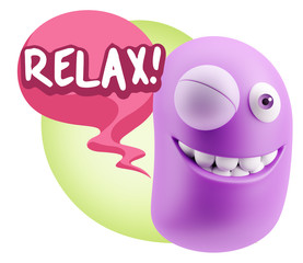 3d Rendering Smile Character Emoticon Expression saying Relax wi