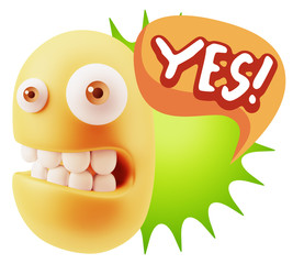 3d Rendering Smile Character Emoticon Expression saying Yes with