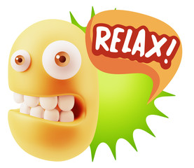 3d Rendering Smile Character Emoticon Expression saying Relax wi