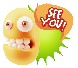 3d Rendering Smile Character Emoticon Expression saying See You