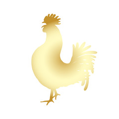 Chinese 2017 new year of the Rooster symbol. Gold metallic rooster on white background. Chinese calendar Zodiac. Rooster golden silhouette.