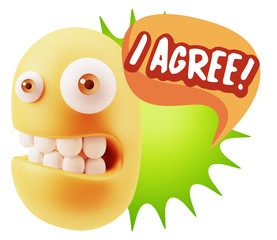 3d Illustration Laughing Character Emoji Expression saying I Agr