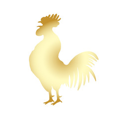 Chinese 2017 new year of the Rooster symbol. Gold metallic rooster on white background. Chinese calendar Zodiac. Rooster golden silhouette.