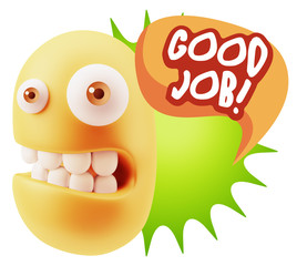 3d Rendering Smile Character Emoticon Expression saying Good Job