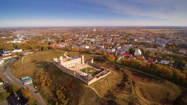 Aerial of the Rakvere castle in Estonia. Rakvere is a town in northern Estonia and the county seat of Laane-Viru County 20 km south of the Gulf of Finland.