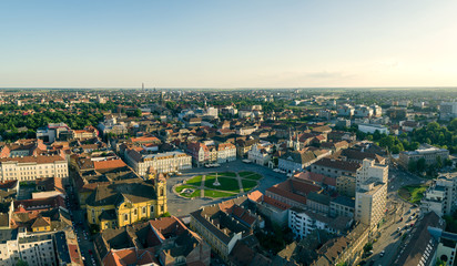 Fototapeta na wymiar European city skyline seen by a professional drone
