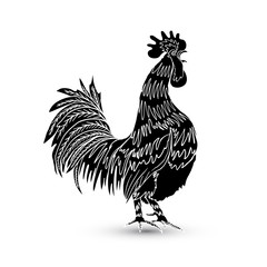 Chinese zodiac rooster design element for Chinese New Year decoration. Hand drawing cock or rooster in black on white background. Happy New Year of the Rooster zodiac emblem 2017.