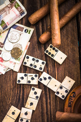 cuban cigars, domino and money