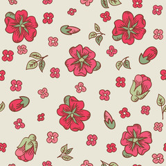 Vector vintage doodle flowers seamless pattern
