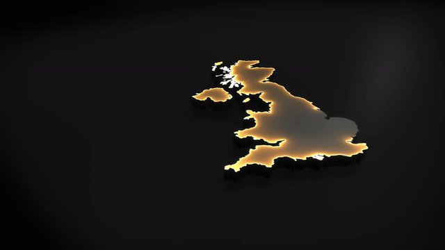 Seamless looping 3D animation of the map of the United Kingdom including 2 versions and alpha matte