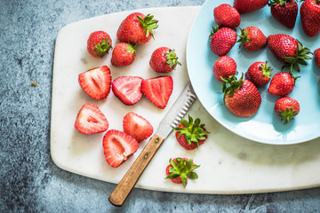 strawberries cut in half