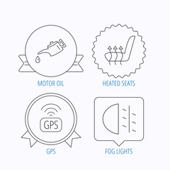 Motor oil, passing fog lights and gps icons.