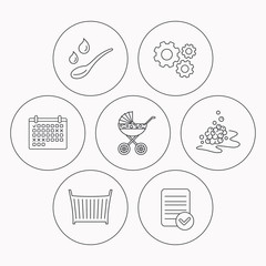 Pram carriage, spoon and drops icons.
