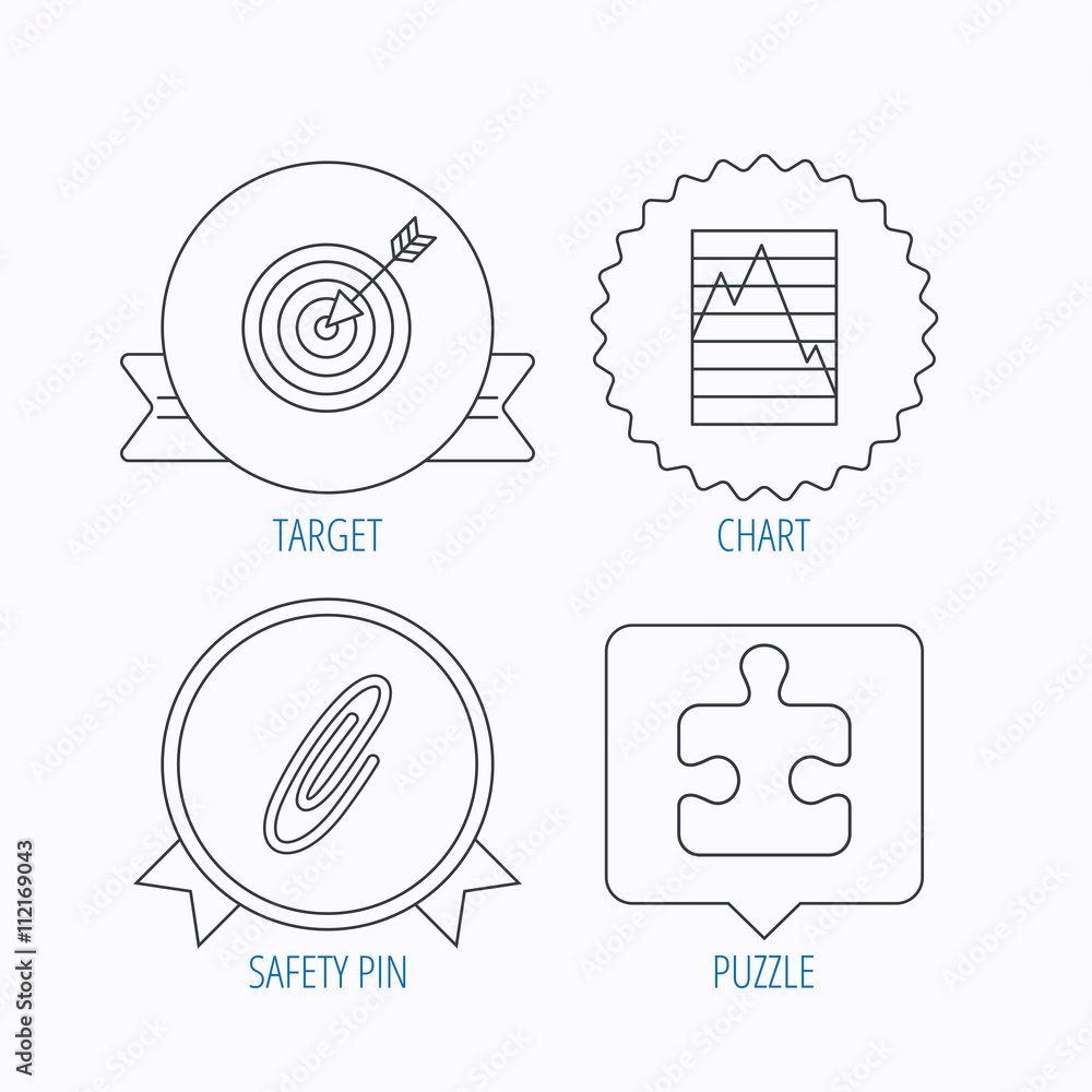 Poster puzzle, graph charts and target icons.