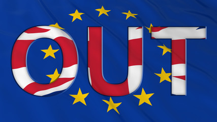 Brexit - Britain OUT of the European Union - 3D Illustration with Flags