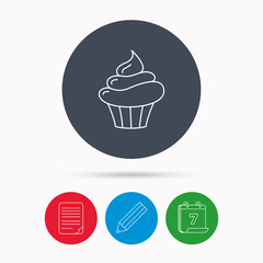 Cupcake icon. Dessert cake sign.