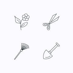 Scissors, flower and shovel icons.