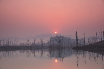 Beautiful sunrise over a lake.