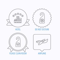 Fototapeta premium Hotel, airplane and clean room icons.