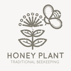 Beekeeping emblem with a honey plant