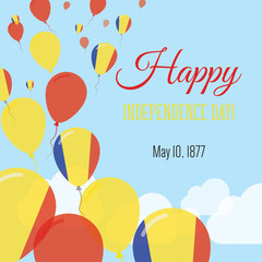 Independence Day Flat Greeting Card. Romania Independence Day. Romanian Flag Balloons Patriotic Poster. Happy National Day Vector Illustration.