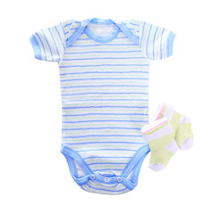 Clothes for baby boy on light background