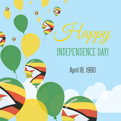 Independence Day Flat Greeting Card. Zimbabwe Independence Day. Zimbabwean Flag Balloons Patriotic Poster. Happy National Day Vector Illustration.