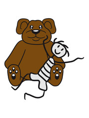 boy cuddling stuffed animal sitting cute little teddy thick sweet cuddly comic cartoon