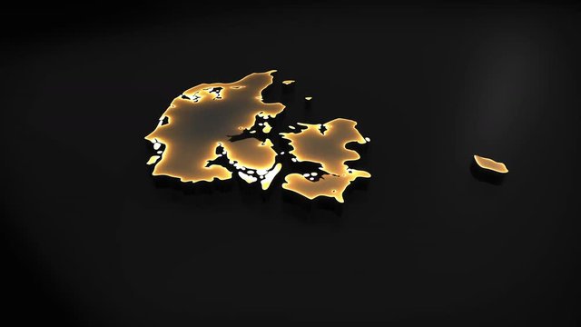 Seamless looping 3D animation of the map of Denmark including 2 versions and alpha matte