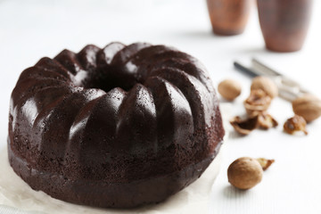 Chocolate muffin cake, on the table