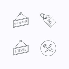 Special offer, discounts and sale coupon icons.