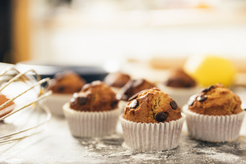 Beautiful woman Preparing Cookies And Muffins.