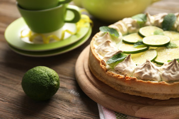 Tasty lime cake, closeup