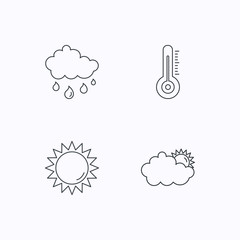 Thermometer, sun and rain icons.