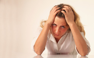 Troubled womant. Close up portrait.
