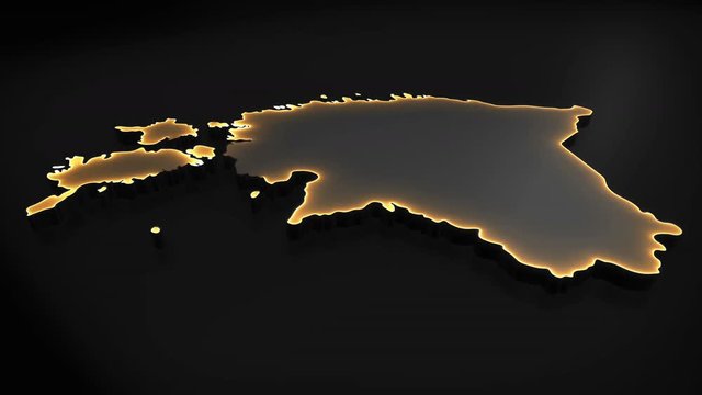 Seamless looping 3D animation of the map of Estonia including 2 versions and alpha matte