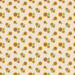 デフォルメ系ひまわり柄のシームレスパターン　ベージュ系