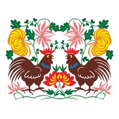 Cock. Symbol of Chinese year zodiac. Paper cut style.
