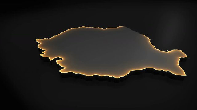Seamless looping 3D animation of the map of Romania including 2 versions and alpha matte