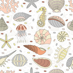 Seamless pattern of seashells