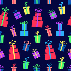Gift box pattern, Seamless holiday pattern with colorful abstract gift boxes