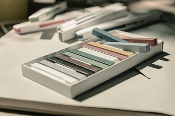 New crayons pastels color in box - back to school, education, ar