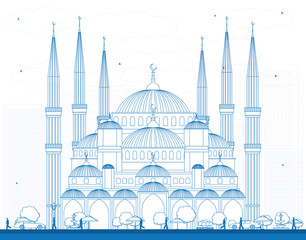 Fototapeta premium Outline Blue Mosque in Istanbul Turkey.