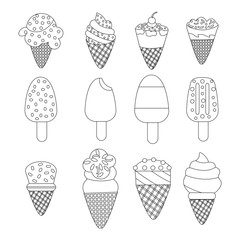 Vector Set of twelve delicious ice-creams.